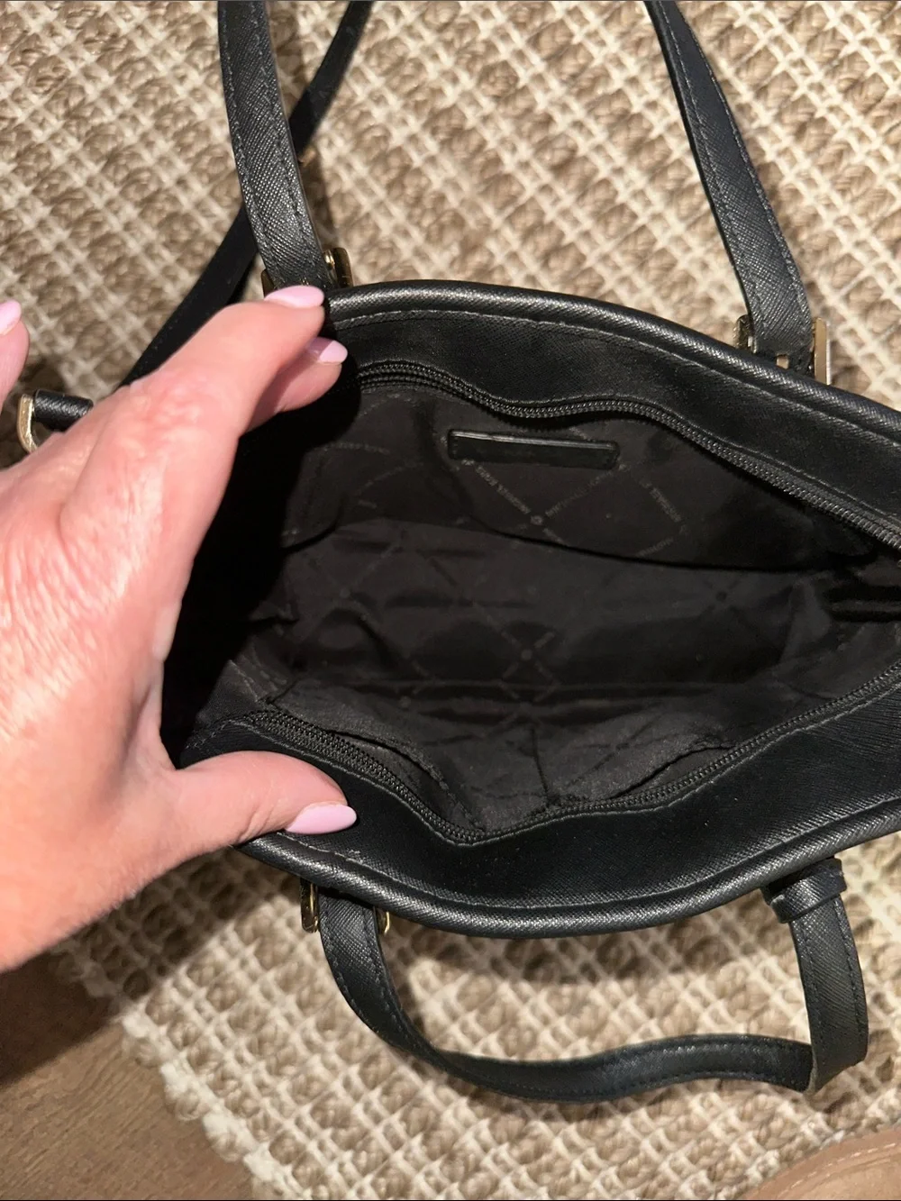 Michael Kors small Black Leather Satchel with Gold Accent